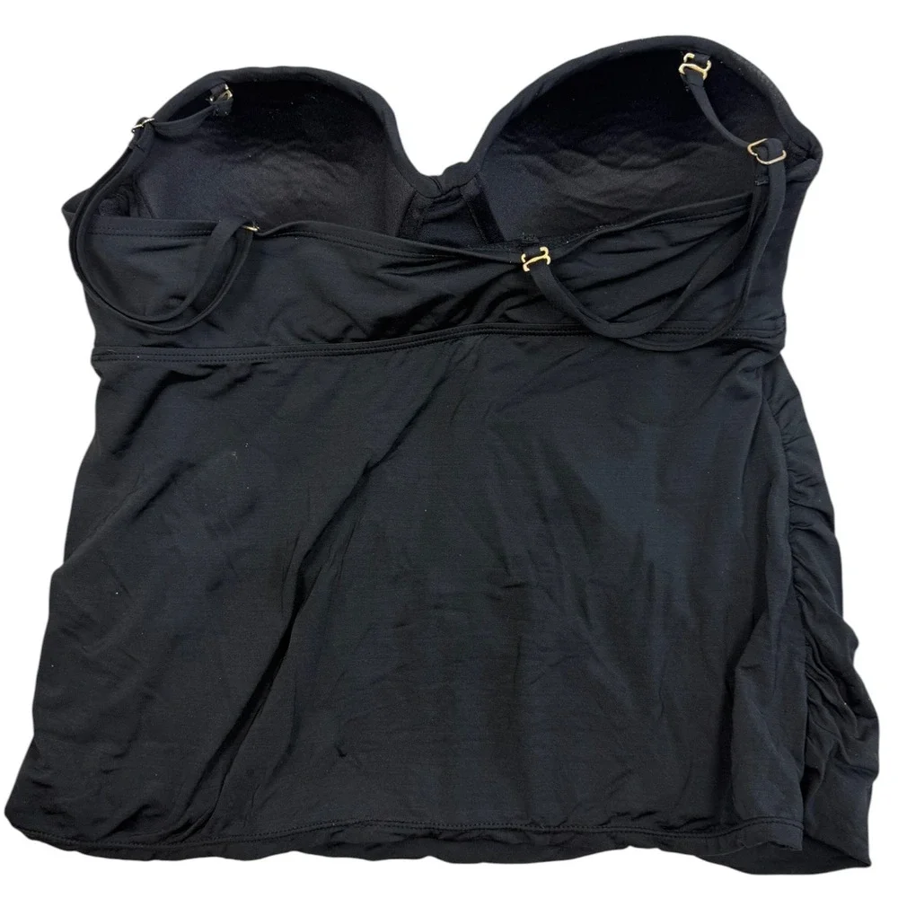 APT.9 Tankini Swim Top Womens L Black Underwire Ruched Tummy Control Adjustable